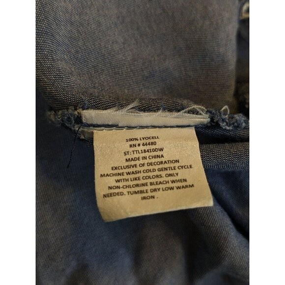 Womens XL Chambray Top Lagenlook Blouse Boho Blue Flare Sleeve Lyocell Casual - Picture 7 of 7